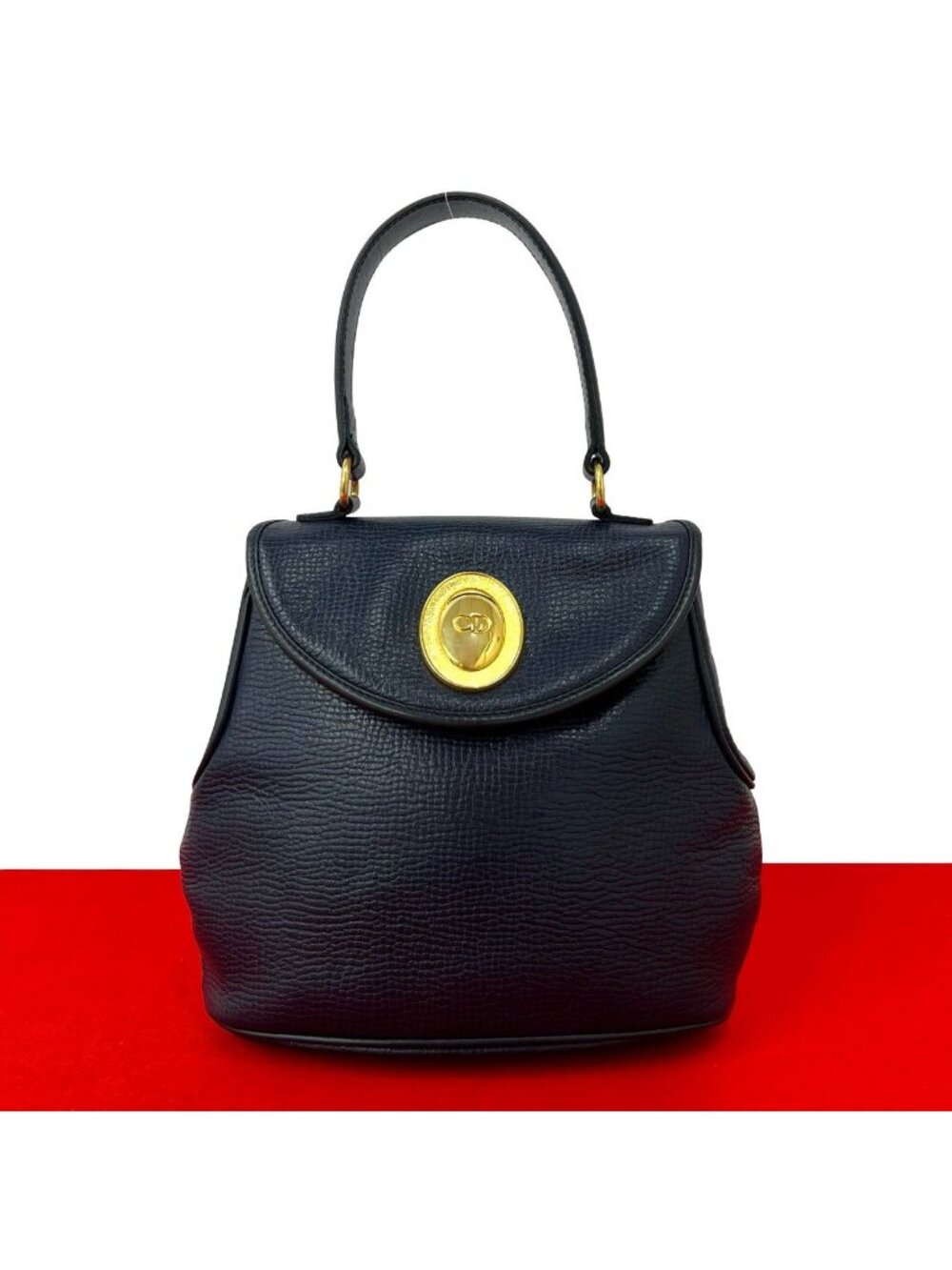 Dior Vintage CD Logo Leather Handbag Mini Tote Navy - Picture 1 of 10